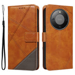 For Honor Magic8 Lite 5G / X9d 5G / X70 5G Leather Case Geometric Line Design Wallet Phone Cover with Wrist Strap