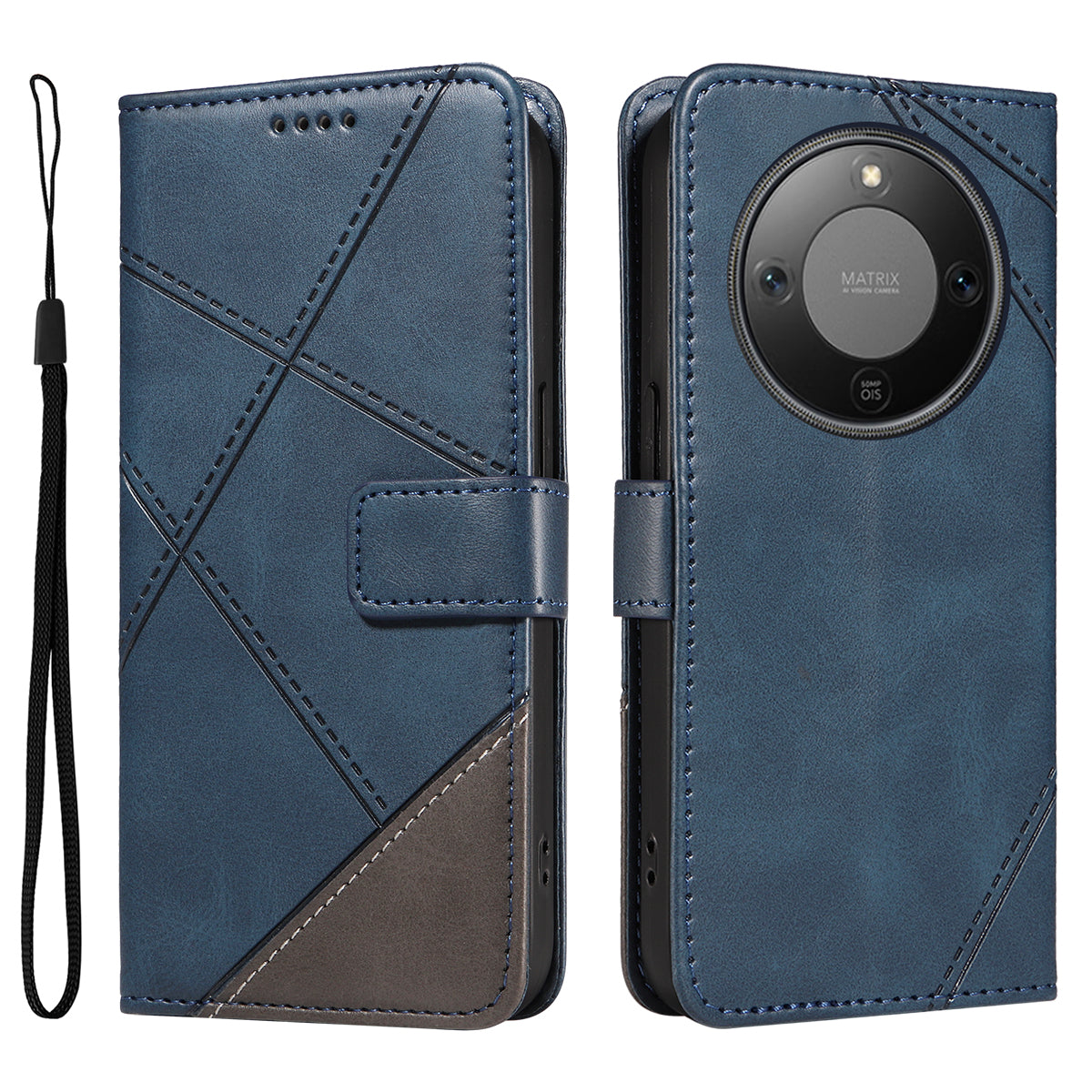 For Honor Magic8 Lite 5G / X9d 5G / X70 5G Leather Case Geometric Line Design Wallet Phone Cover with Wrist Strap