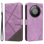 For Honor Magic8 Lite 5G / X9d 5G / X70 5G Leather Case Geometric Line Design Wallet Phone Cover with Wrist Strap