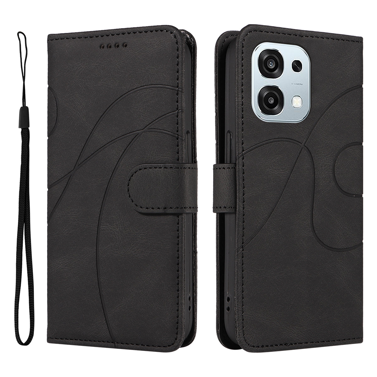 For Oppo A6 Pro 4G / Oppo A6 Pro 5G Wallet Case Leather Phone Cover Stand with Curved Line Design