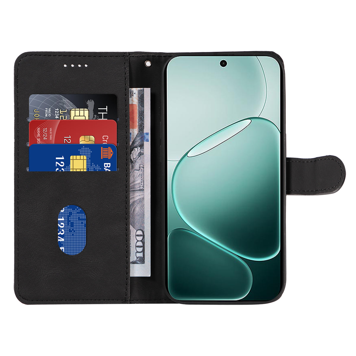 For Oppo A6 Pro 4G / Oppo A6 Pro 5G Wallet Case Leather Phone Cover Stand with Curved Line Design