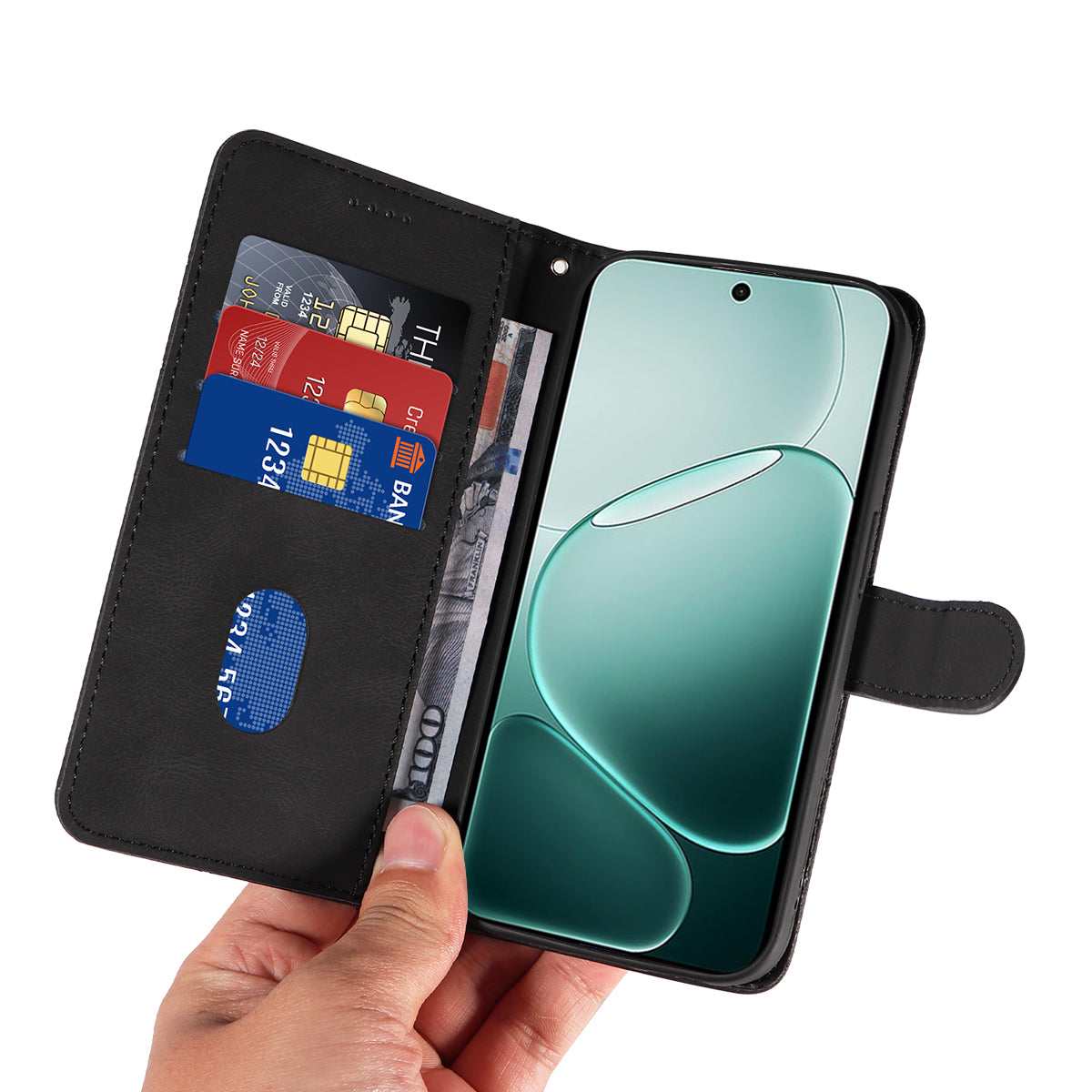 For Oppo A6 Pro 4G / Oppo A6 Pro 5G Wallet Case Leather Phone Cover Stand with Curved Line Design