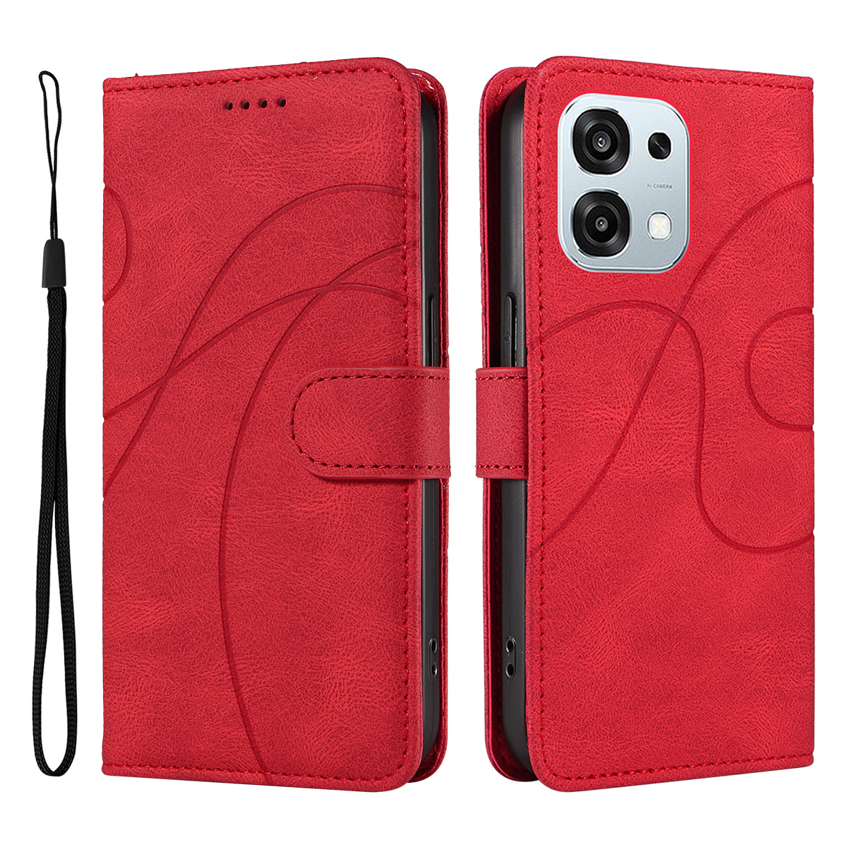 For Oppo A6 Pro 4G / Oppo A6 Pro 5G Wallet Case Leather Phone Cover Stand with Curved Line Design