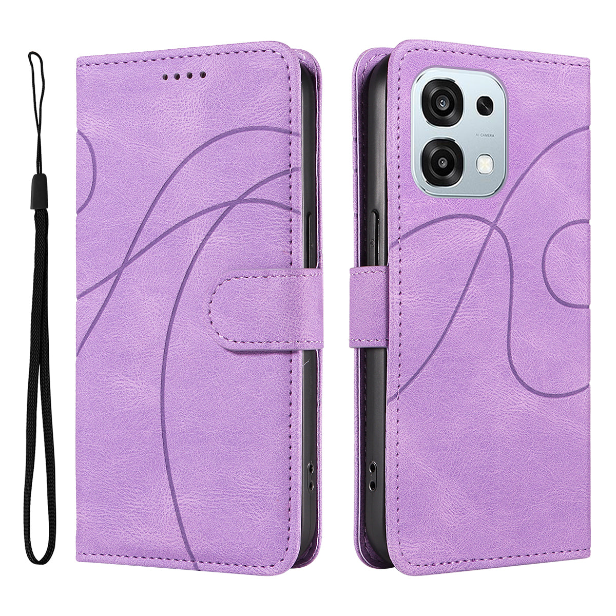 For Oppo A6 Pro 4G / Oppo A6 Pro 5G Wallet Case Leather Phone Cover Stand with Curved Line Design