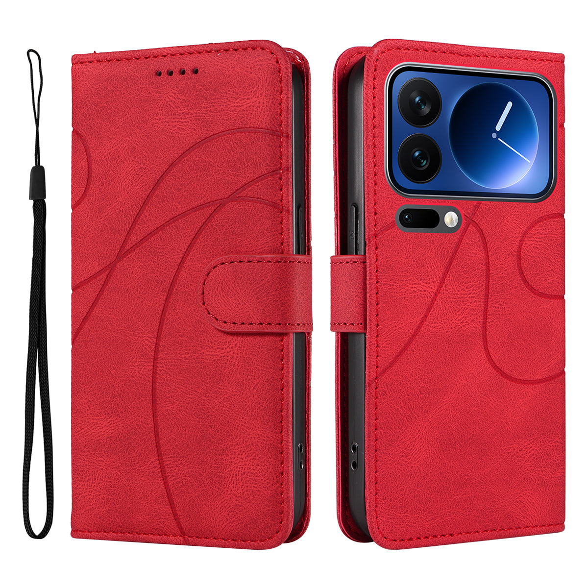 For Xiaomi 17 Pro Wallet Case Leather Phone Cover Stand with Curved Line Design