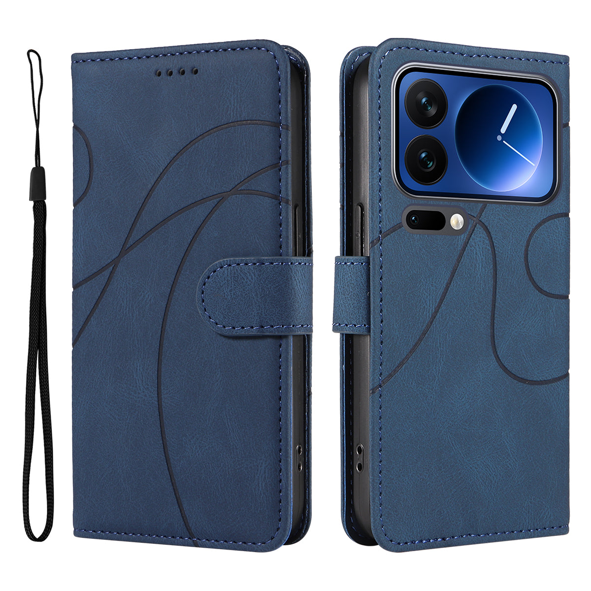 For Xiaomi 17 Pro Wallet Case Leather Phone Cover Stand with Curved Line Design