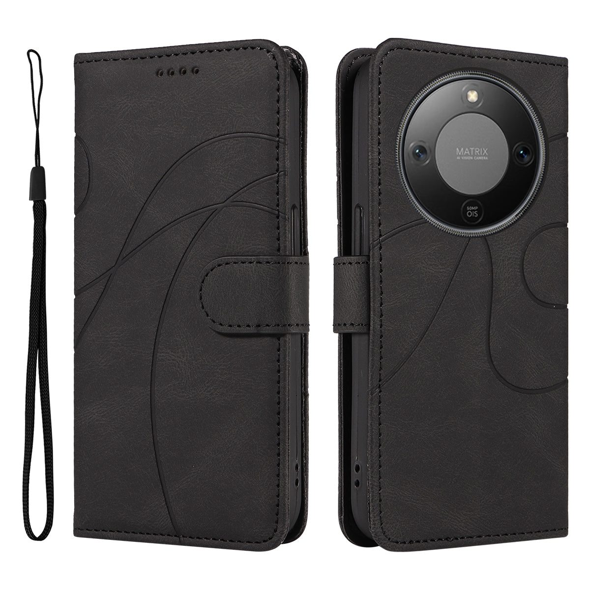 For Honor Magic8 Lite 5G / X9d 5G / X70 5G Wallet Case Leather Phone Cover Stand with Curved Line Design