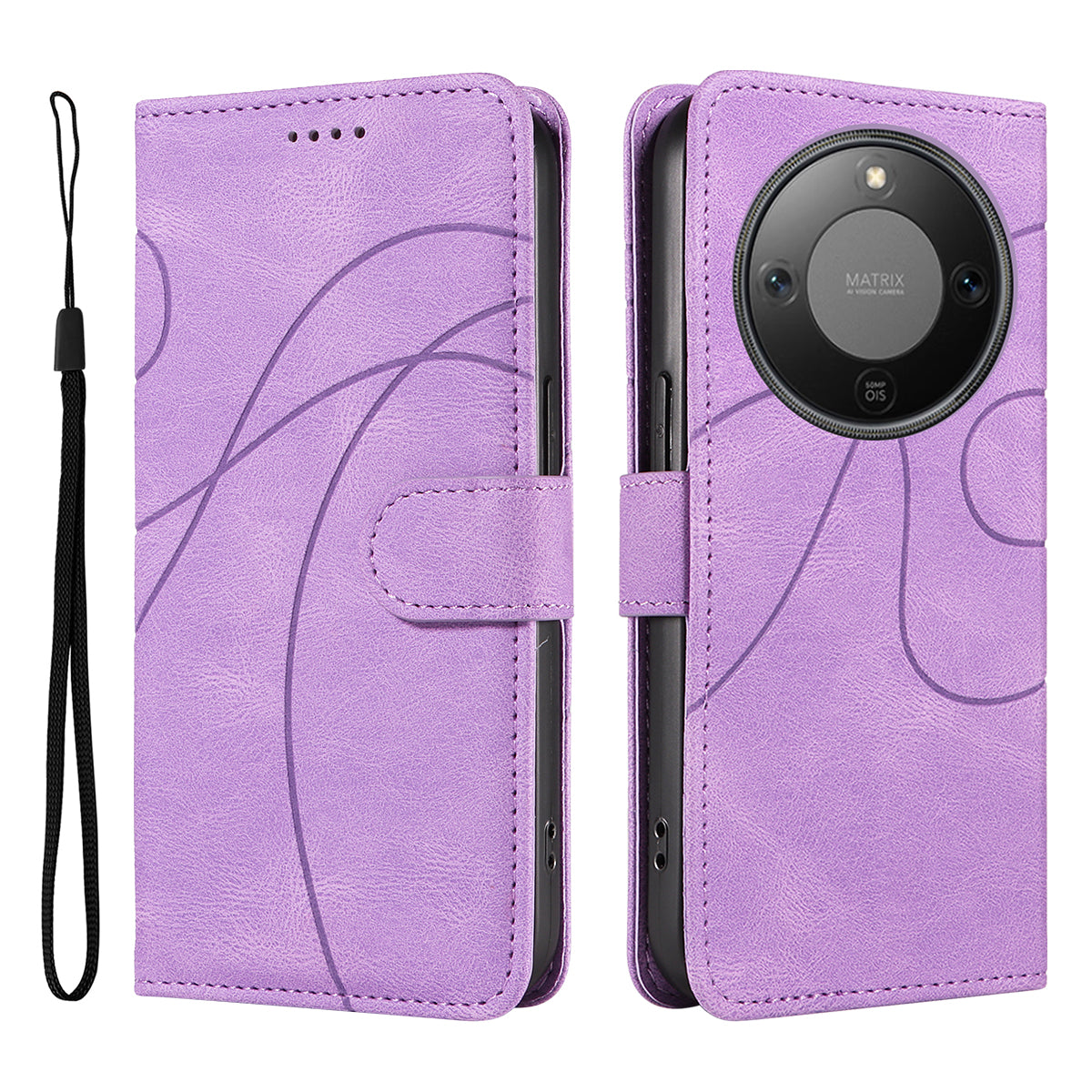 For Honor Magic8 Lite 5G / X9d 5G / X70 5G Wallet Case Leather Phone Cover Stand with Curved Line Design