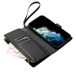 For Honor Magic8 Pro 5G Leather Case Zipper Wallet Stand Shockproof Phone Cover with Wrist Strap
