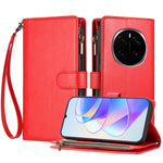 For Honor Magic8 Pro 5G Leather Case Zipper Wallet Stand Shockproof Phone Cover with Wrist Strap