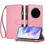 For Honor Magic8 Pro 5G Leather Case Zipper Wallet Stand Shockproof Phone Cover with Wrist Strap