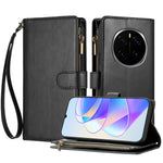 For Honor Magic8 5G Leather Case Zipper Wallet Stand Shockproof Phone Cover with Wrist Strap