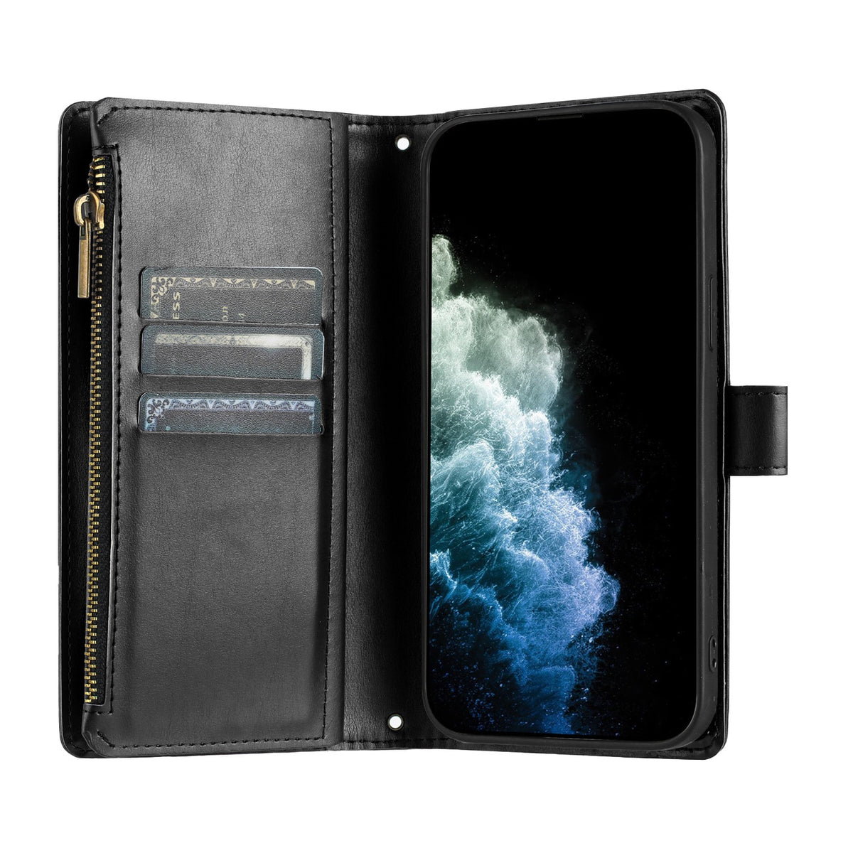 For Honor Magic8 5G Leather Case Zipper Wallet Stand Shockproof Phone Cover with Wrist Strap