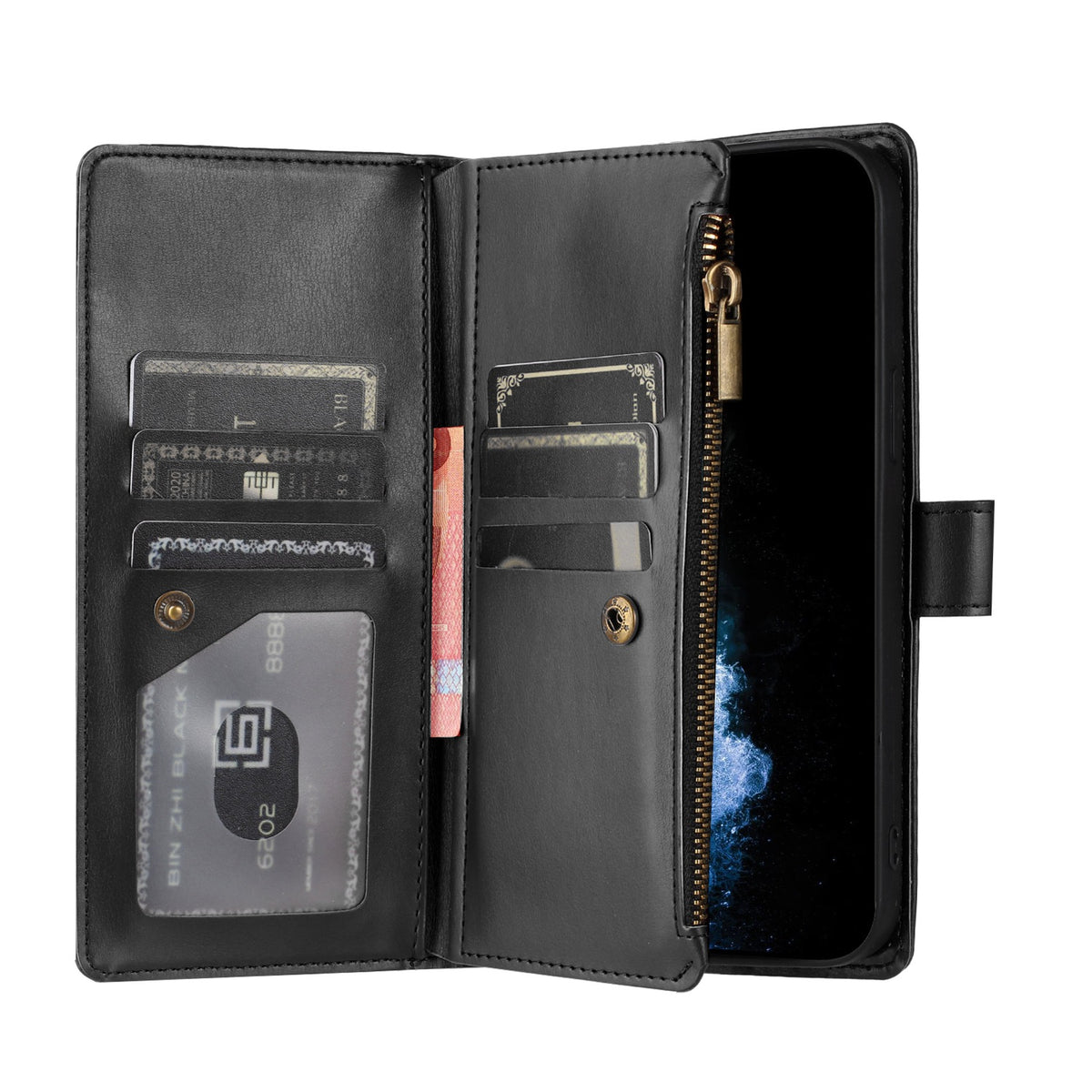 For Honor Magic8 5G Leather Case Zipper Wallet Stand Shockproof Phone Cover with Wrist Strap