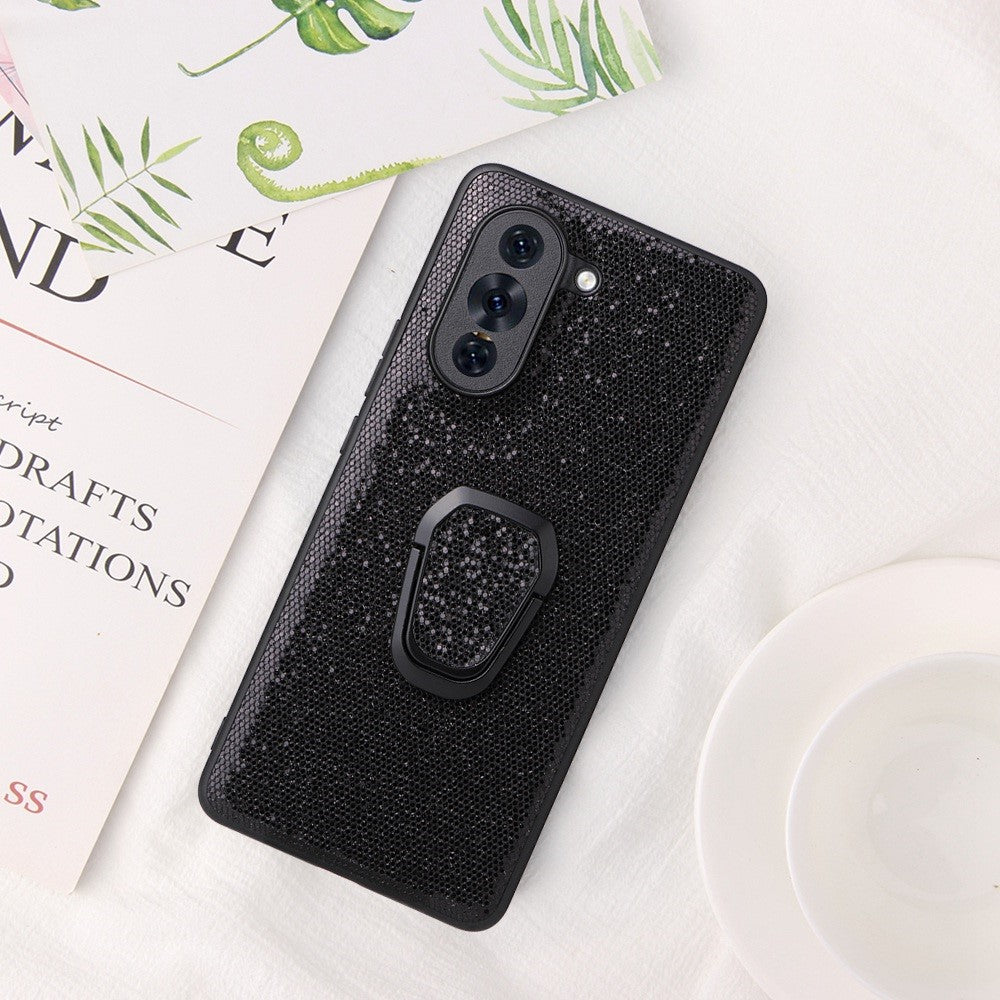 Huawei Nova 10 4G PU-läderbelagt PC+TPU Halkfritt stötsäkert mobilskal Stödställ Magnetiskt Bilfäste Skydd