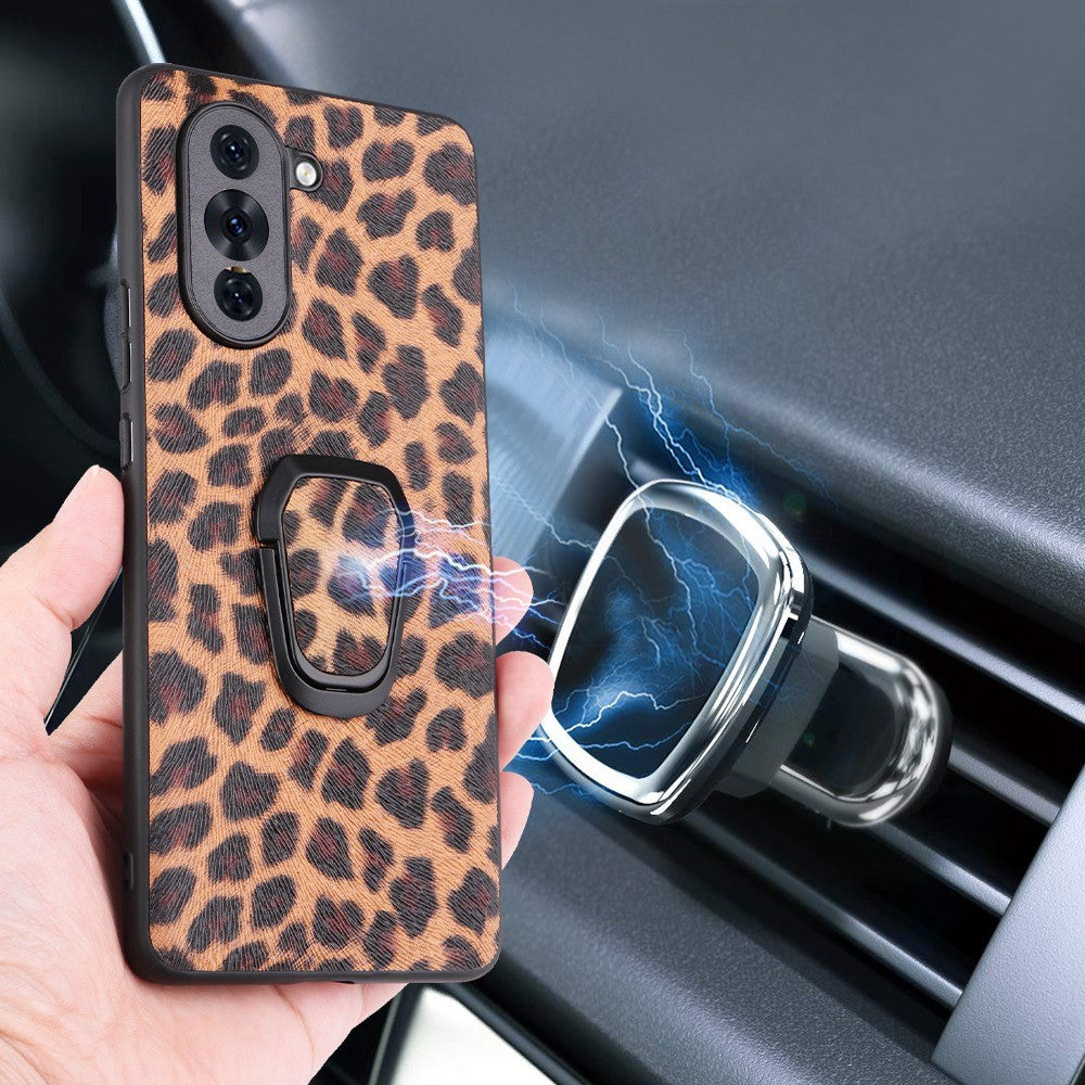 Huawei Nova 10 4G PU-läderbelagt PC+TPU Halkfritt stötsäkert mobilskal Stödställ Magnetiskt Bilfäste Skydd