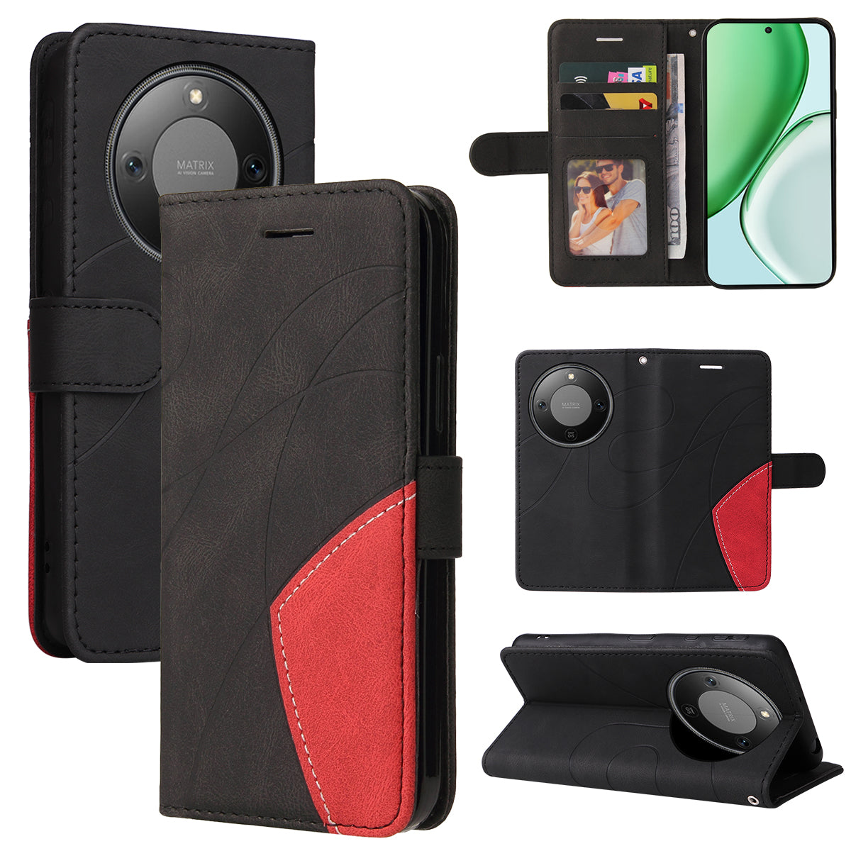 For Honor Magic8 Lite 5G / X9d 5G / X70 5G Leather Phone Case Stand Wallet with Bi-colour Splicing Design