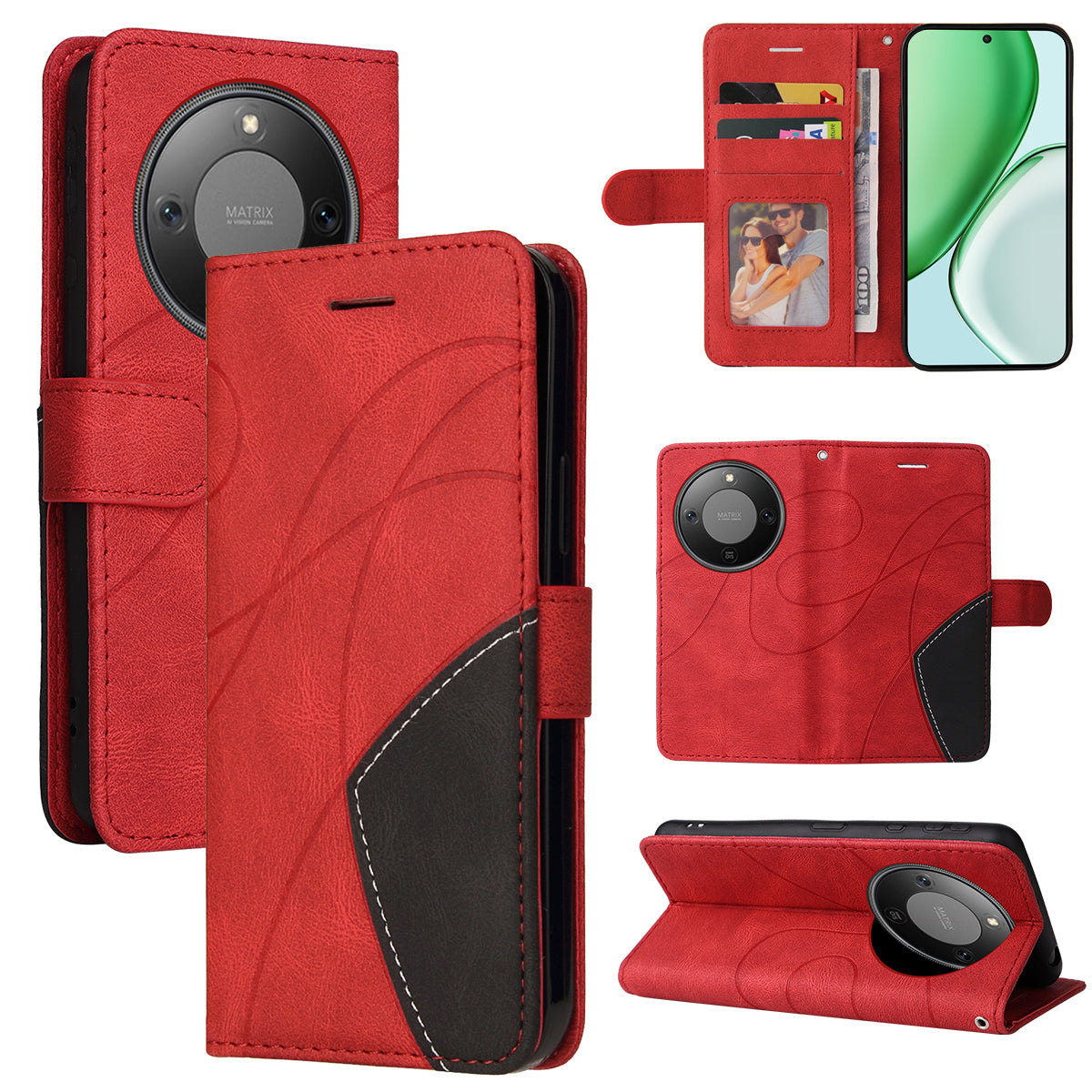 For Honor Magic8 Lite 5G / X9d 5G / X70 5G Leather Phone Case Stand Wallet with Bi-colour Splicing Design