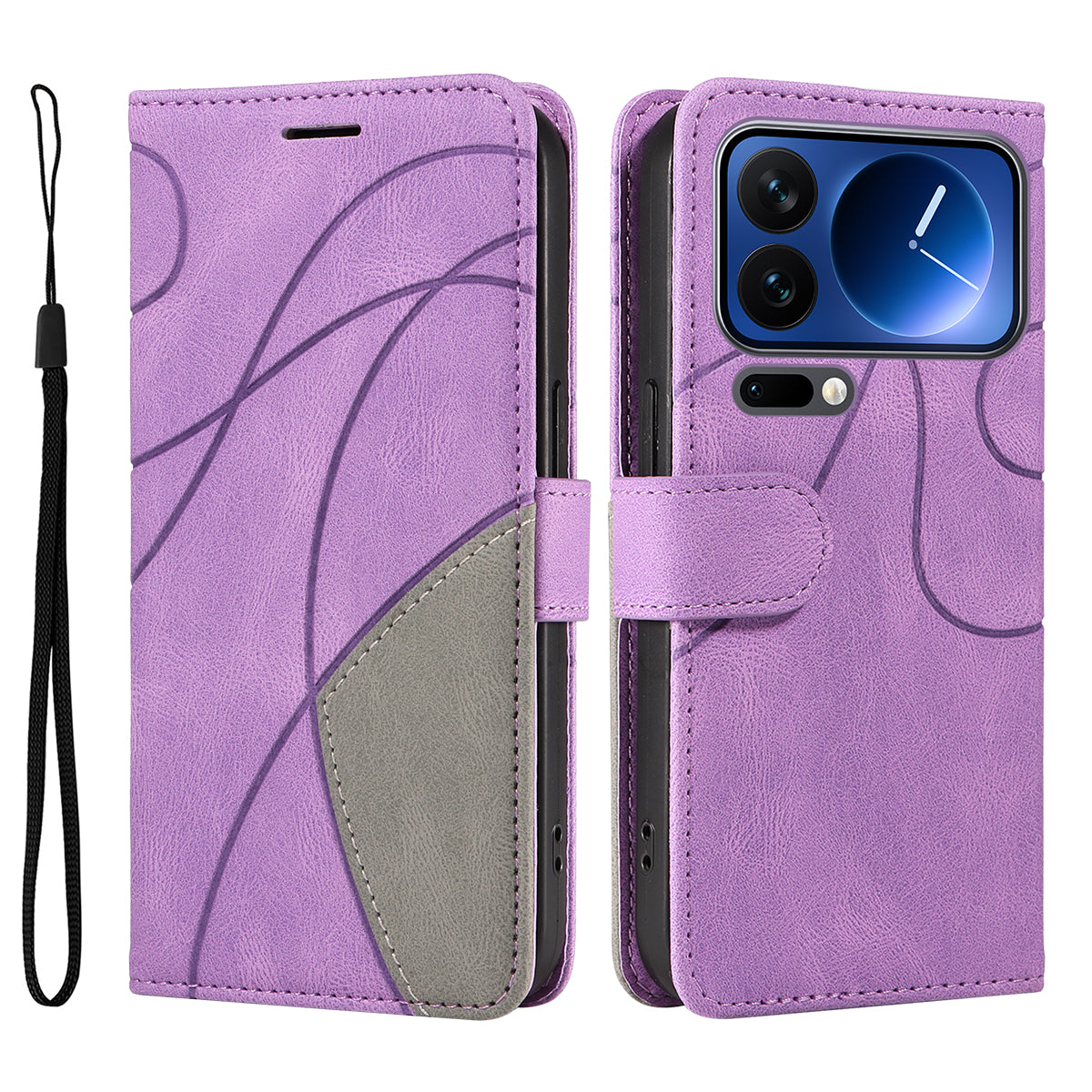 For Xiaomi 17 Pro Leather Phone Case Stand Wallet with Bi-colour Splicing Design
