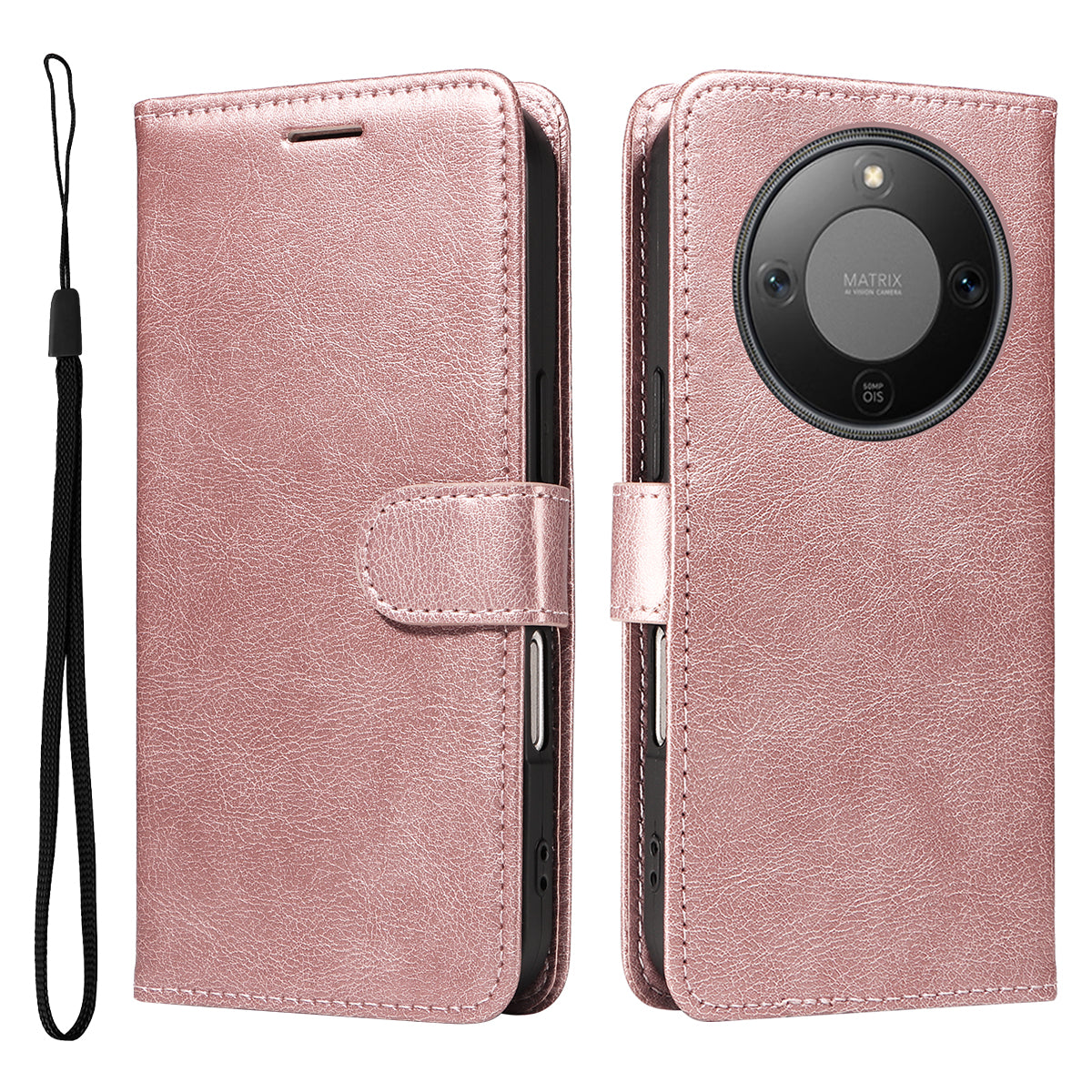 For Honor Magic8 Lite 5G / X9d 5G / X70 5G Leather Wallet Case with Strap Solid Color Phone Stand Cover