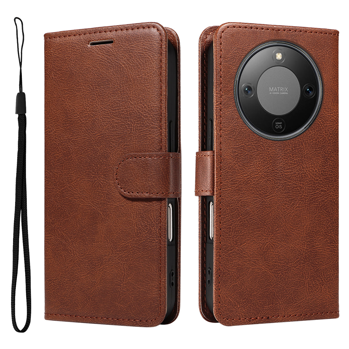 For Honor Magic8 Lite 5G / X9d 5G / X70 5G Leather Wallet Case with Strap Solid Color Phone Stand Cover