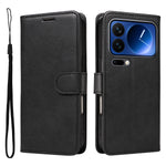 For Xiaomi 17 Pro Leather Wallet Case with Strap Solid Color Phone Stand Cover