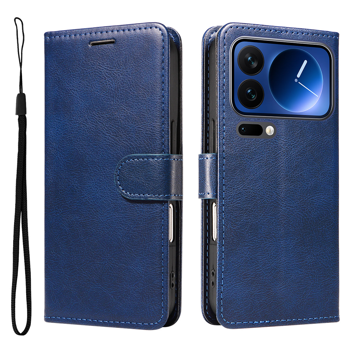 For Xiaomi 17 Pro Leather Wallet Case with Strap Solid Color Phone Stand Cover
