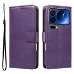 For Xiaomi 17 Pro Leather Wallet Case with Strap Solid Color Phone Stand Cover
