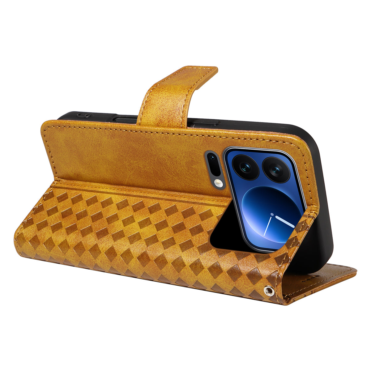 For Xiaomi 17 Pro Leather Case Wallet Stand Grids Imprinted Phone Cover with Strap
