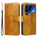 For Xiaomi 17 Pro Leather Case Wallet Stand Grids Imprinted Phone Cover with Strap