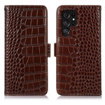 For Samsung Galaxy S26 Ultra Case RFID Blocking Wallet Crocodile Texture Genuine Cow Leather Phone Cover