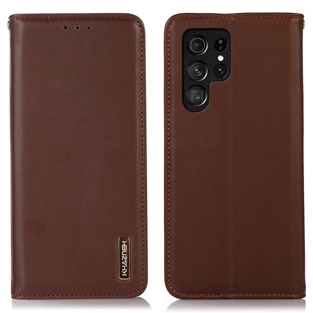 KHAZNEH For Samsung Galaxy S26 Ultra Case Wallet Genuine Cow Leather Phone Cover Nappa Texture