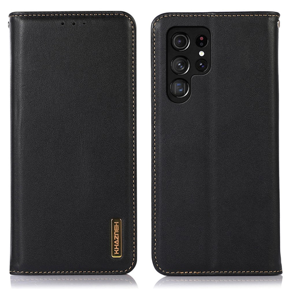 KHAZNEH For Samsung Galaxy S26 Ultra Case Wallet Genuine Cow Leather Phone Cover Nappa Texture