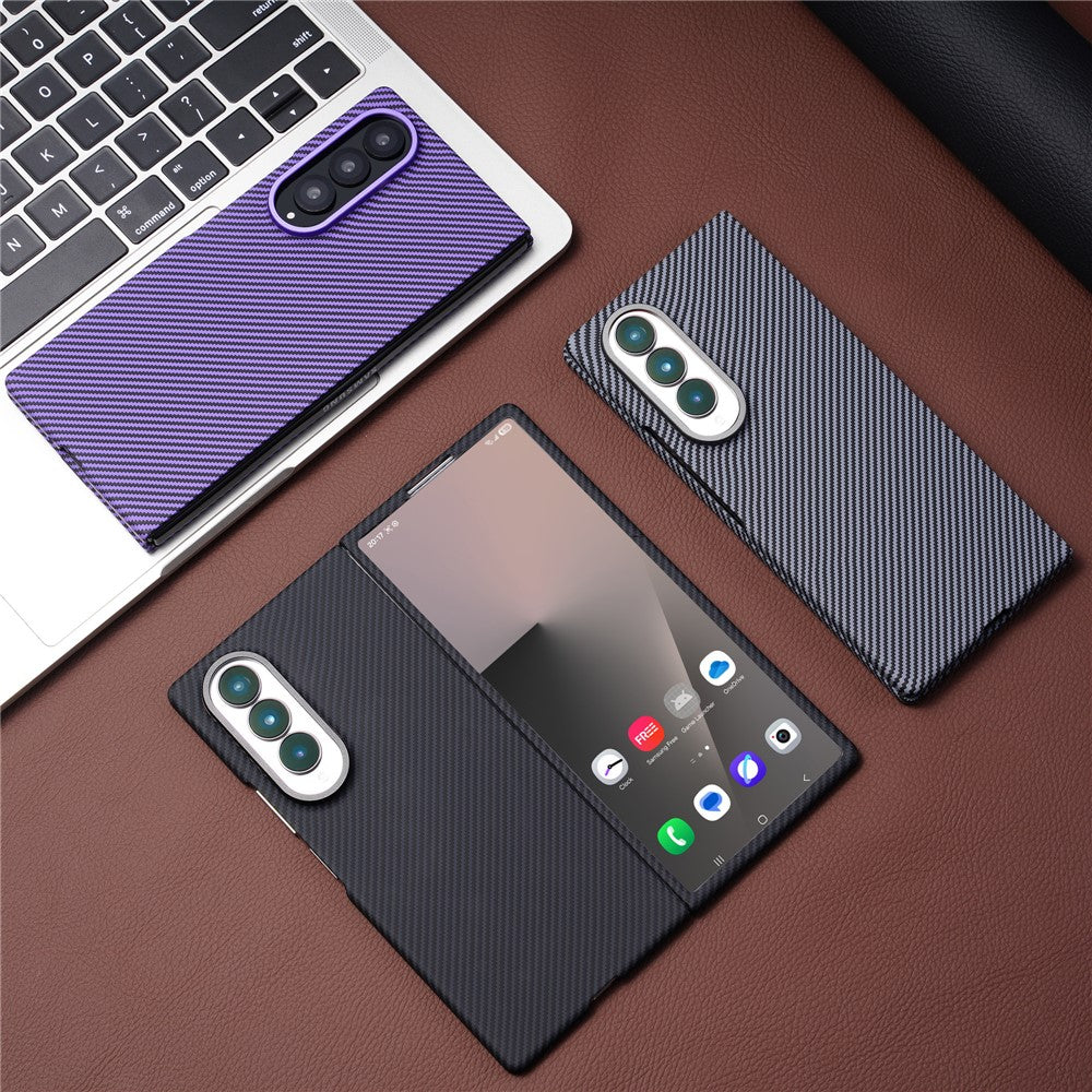 Samsung Galaxy Z Fold4 5G Magnetiskt Skal Kolfibertextur PC mobilskal med Härdat Glasfilm