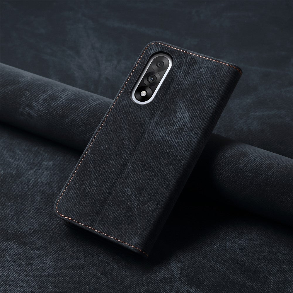 OnePlus Nord 5 5G / Ace 5 Ultra 5G-skal, Jeanstygstruktur, reptåligt läder, stativ, mobilskal