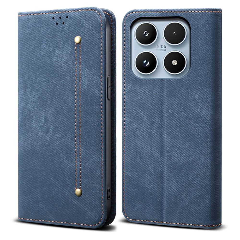 For Xiaomi 17 Case Jeans Cloth Texture Anti-Scratch Leather Stand Phone Cover