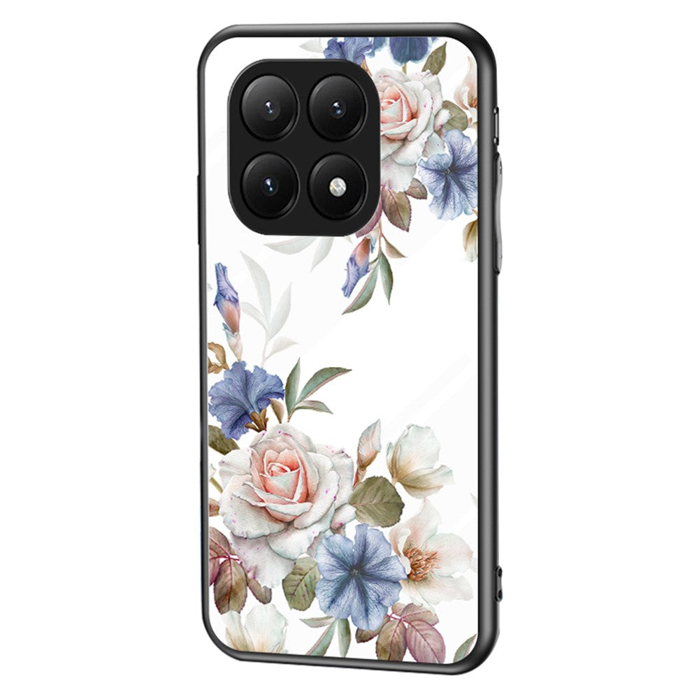 For Xiaomi 15T Pro Case Floral Pattern TPU + Tempered Glass Protective Phone Cover