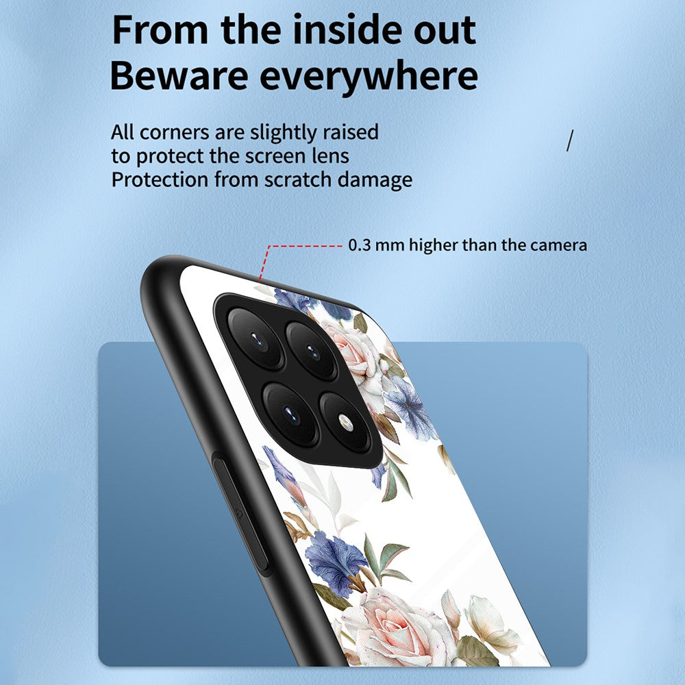 For Xiaomi 15T Pro Case Floral Pattern TPU + Tempered Glass Protective Phone Cover