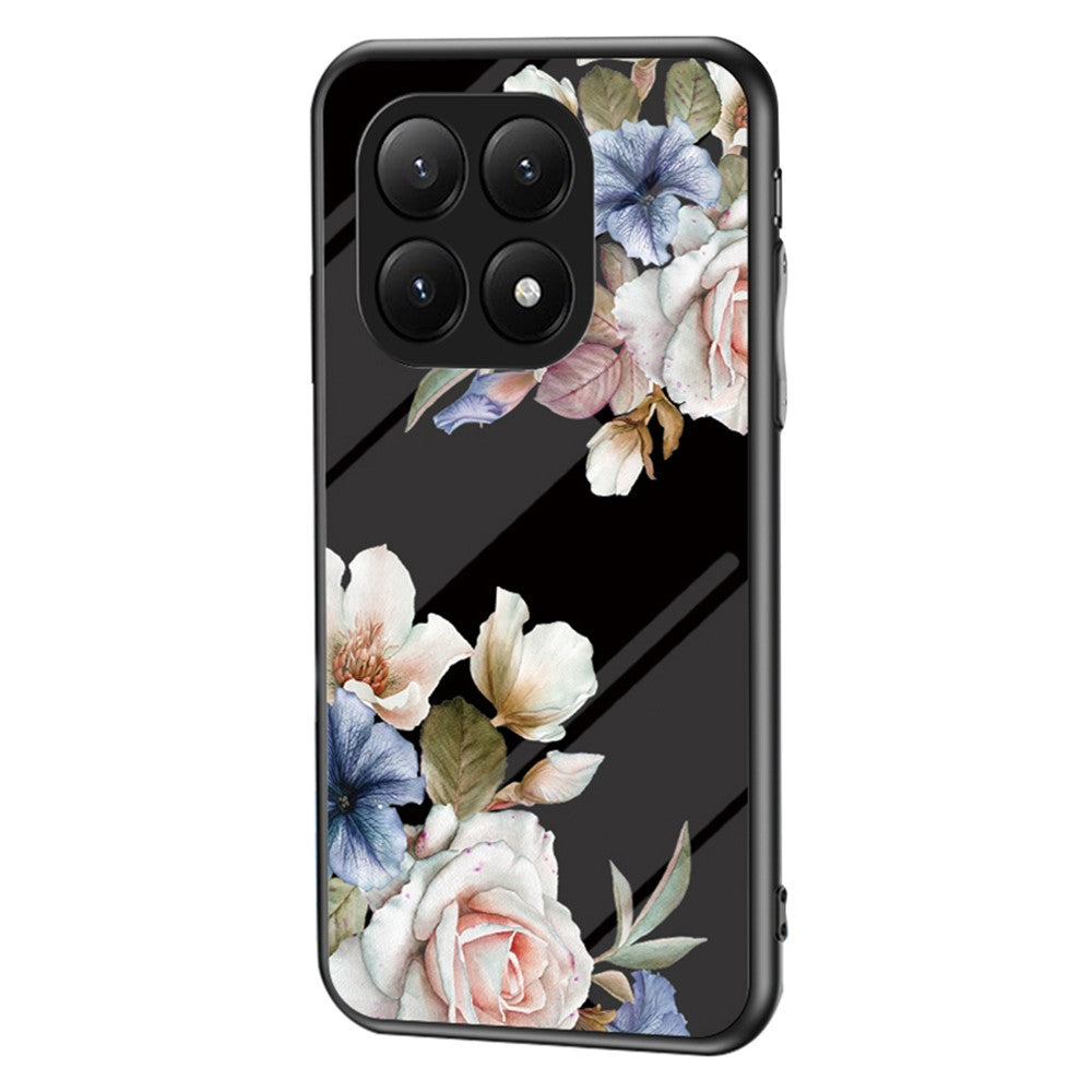 For Xiaomi 15T Pro Case Floral Pattern TPU + Tempered Glass Protective Phone Cover