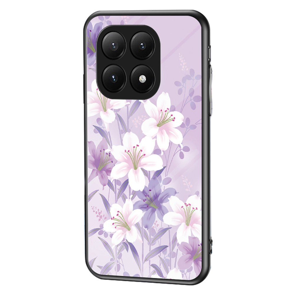For Xiaomi 15T Pro Case Floral Pattern TPU + Tempered Glass Protective Phone Cover