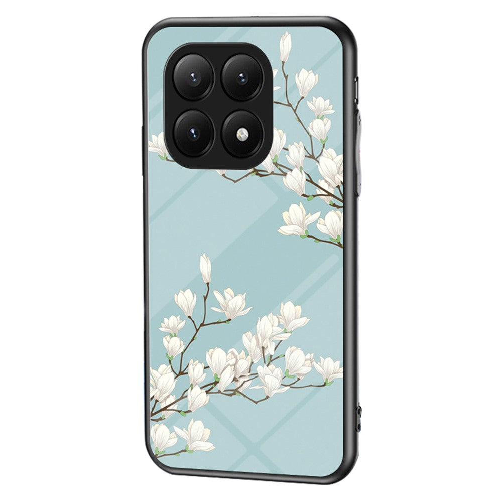 For Xiaomi 15T Pro Case Floral Pattern TPU + Tempered Glass Protective Phone Cover