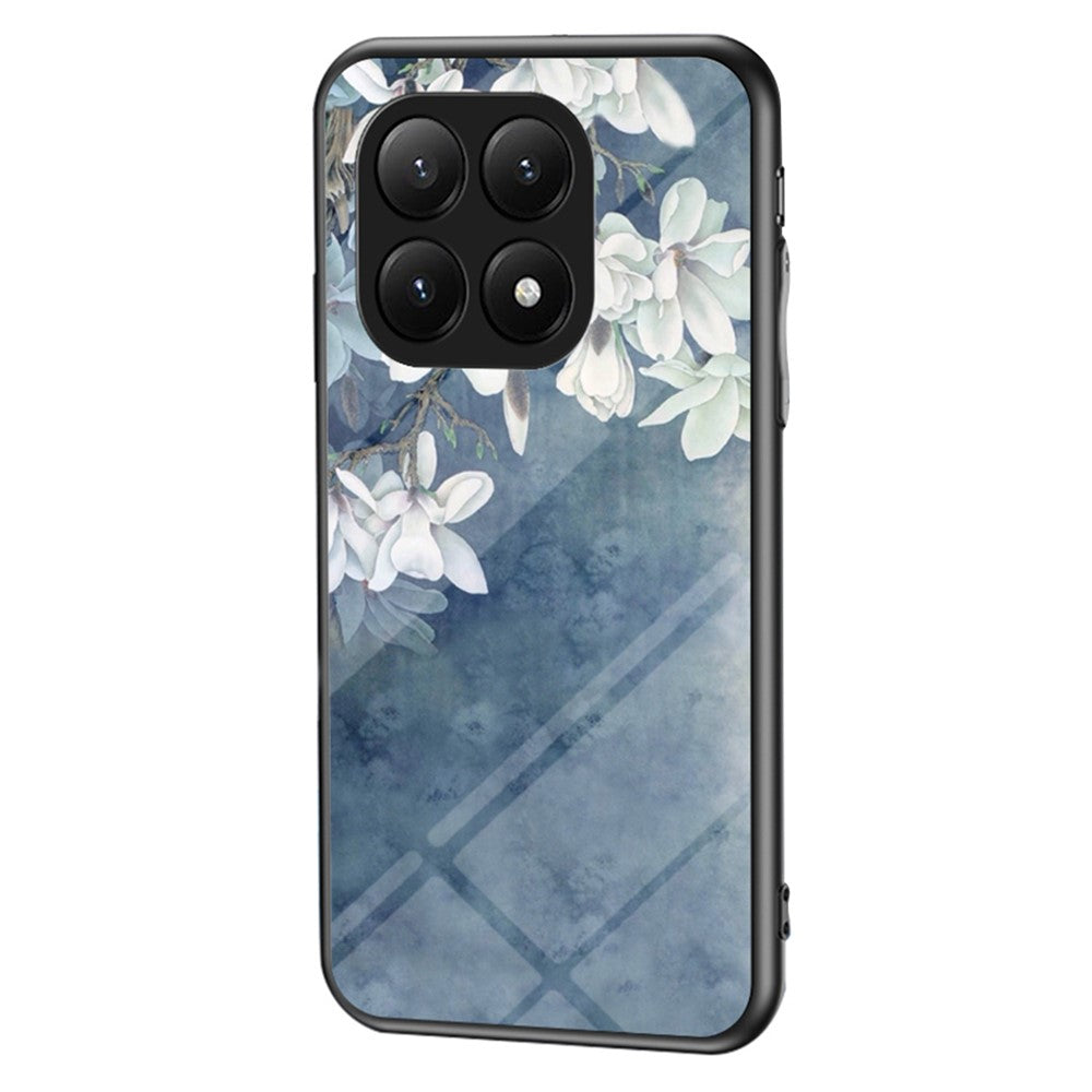 For Xiaomi 15T Pro Case Floral Pattern TPU + Tempered Glass Protective Phone Cover