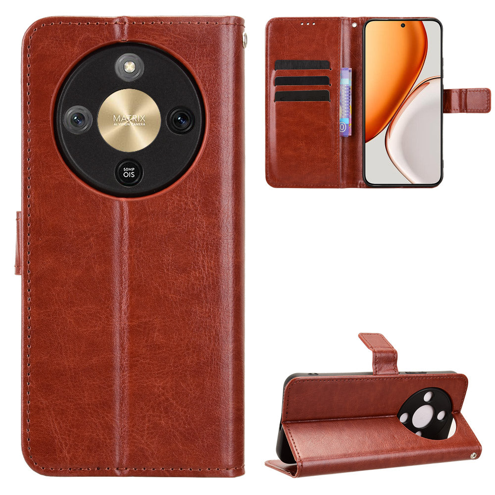 For Honor Magic8 Lite 5G / X9d 5G / X70 5G PU Leather Case with Strap Crazy Horse Texture Phone Wallet Cover