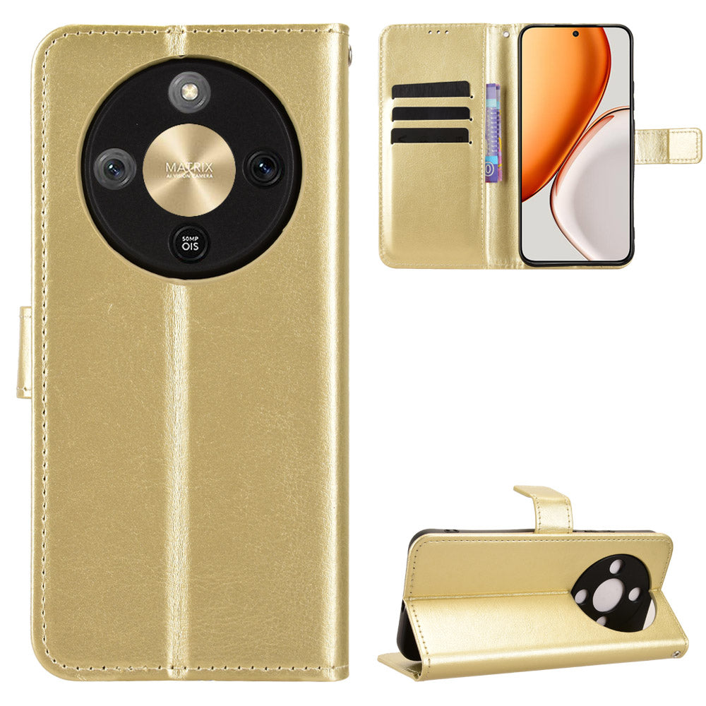 For Honor Magic8 Lite 5G / X9d 5G / X70 5G PU Leather Case with Strap Crazy Horse Texture Phone Wallet Cover