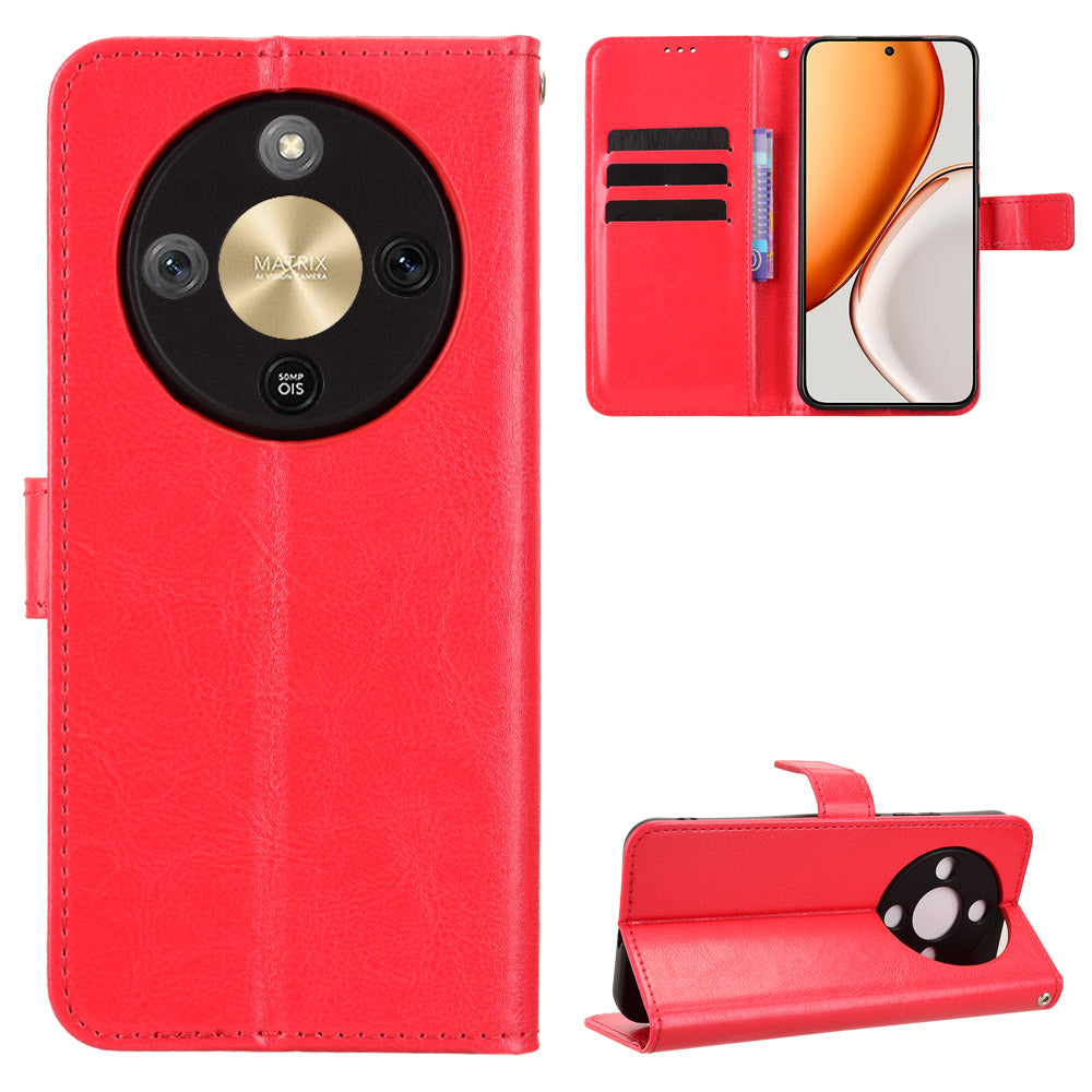 For Honor Magic8 Lite 5G / X9d 5G / X70 5G PU Leather Case with Strap Crazy Horse Texture Phone Wallet Cover