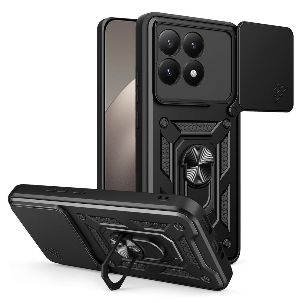 For Xiaomi 15T Case with Slide Camera Lid PC + TPU Kickstand Phone Cover