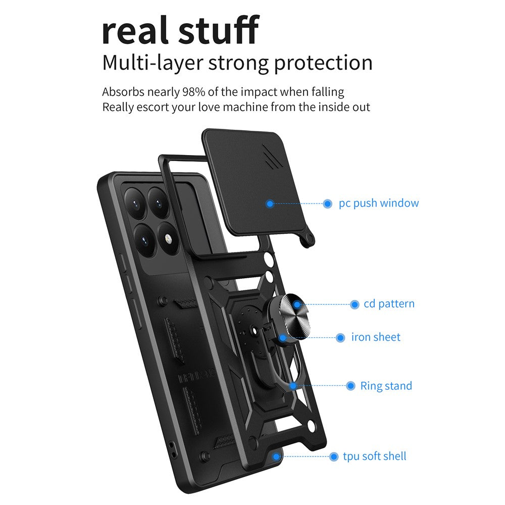 Xiaomi 15T-skal med skjutbart kameralock PC + TPU-stativmobilskal