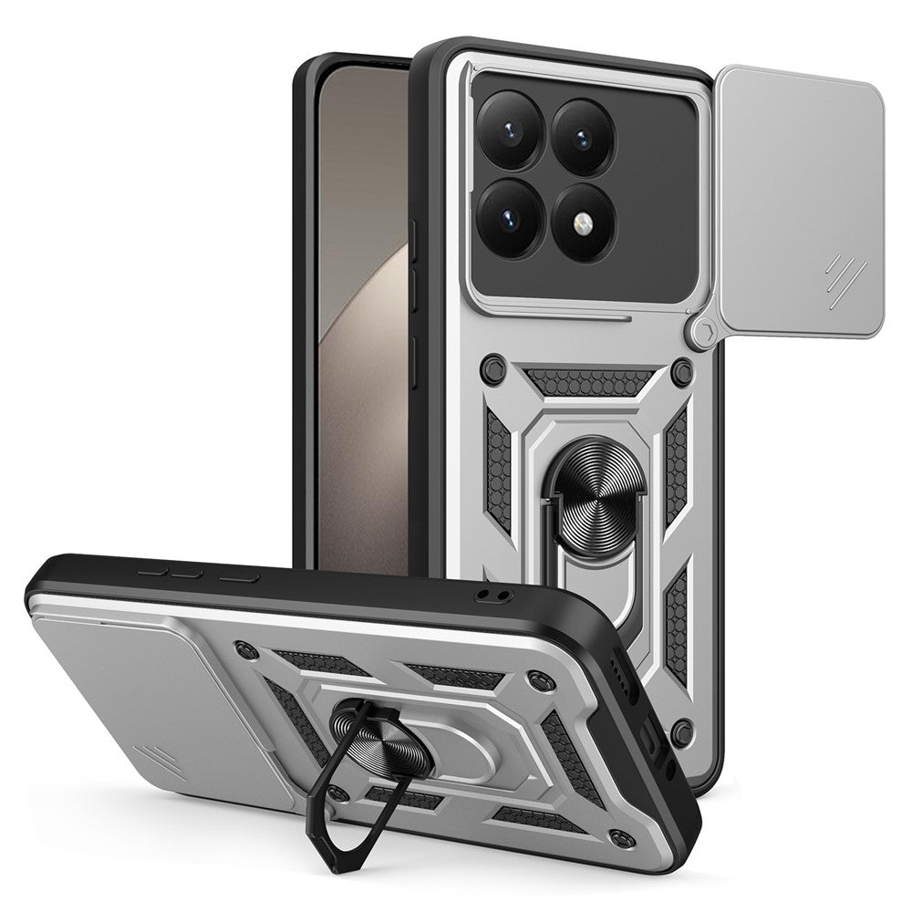 For Xiaomi 15T Case with Slide Camera Lid PC + TPU Kickstand Phone Cover