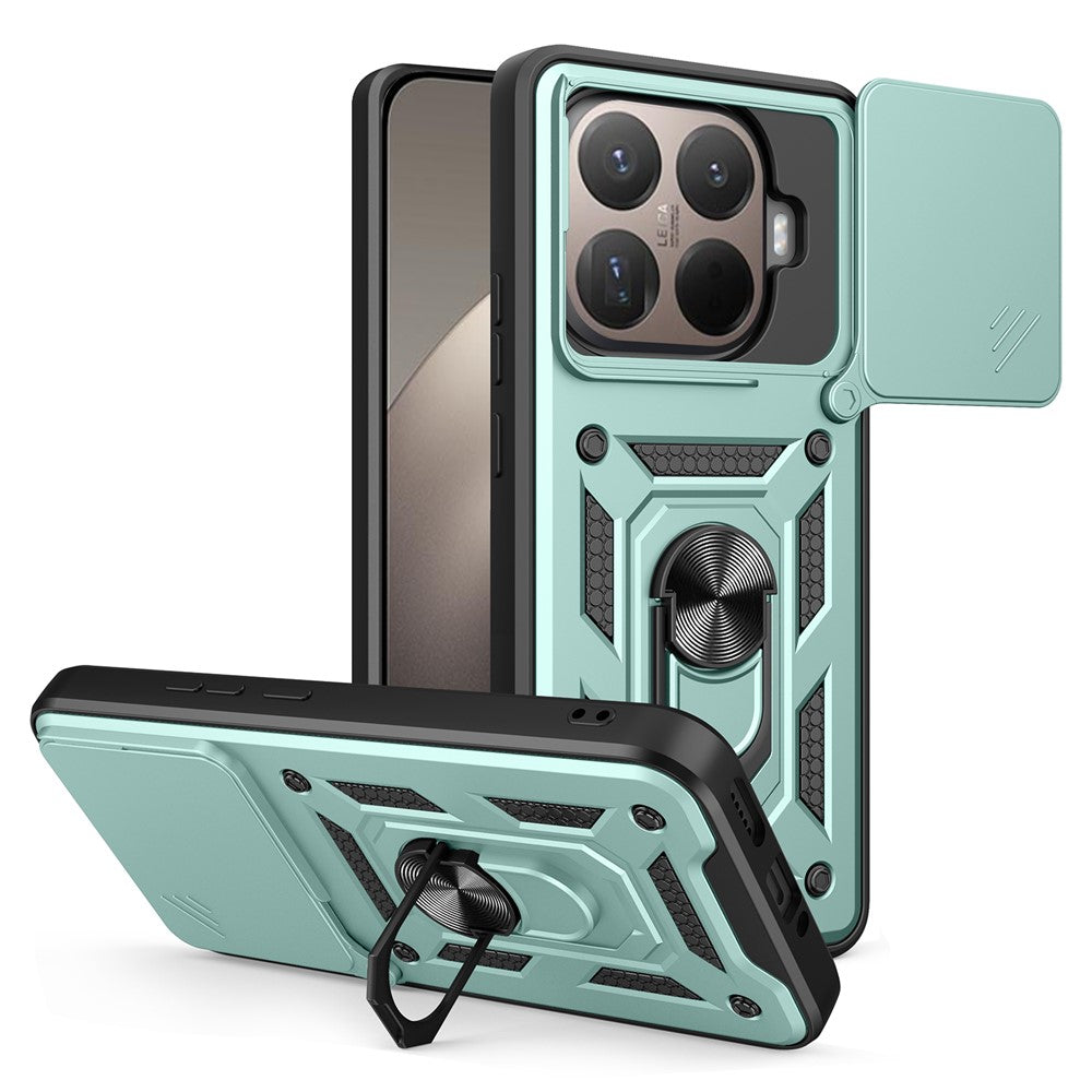 For Xiaomi 15T Pro Case with Slide Camera Lid PC + TPU Kickstand Phone Cover