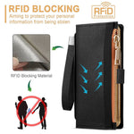 Til Samsung Galaxy Z Fold4 5G RFID-blokerende PU-læder lynlås pung telefonetui med knaplukning, standfunktion, grebsrem og håndledsrem